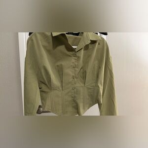 Olive Green Button-Up Cropped button up shirt